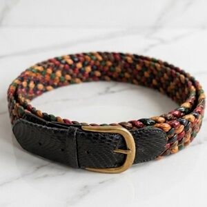 Wide braided leather Vintage belt multi color snake skin one of a kind belt  S